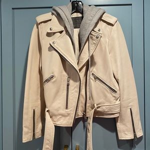 ALL SAINTS leather moto jacket w/ detachable hood